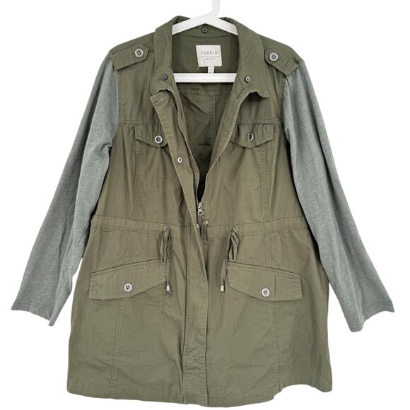 Torrid Womens Drawstring Waist Snap Pocket Green Lightweight Jacket 1 (1X-14/16) - Picture 2 of 10